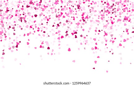 Pink hearts confetti frame border invitation card vector background. Simple falling hearts isolated illustration. 