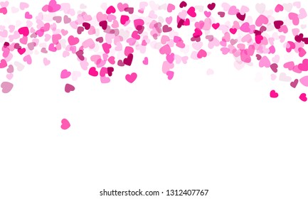 Pink hearts confetti frame border wedding event vector background. Abstract falling hearts scatter illustration. Love concert party graphic design.