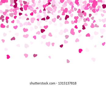 Pink hearts confetti frame border wedding event vector background. Simple falling hearts shapes illustration. Love concert party graphic design.