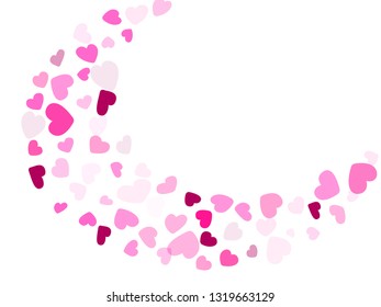 Pink hearts confetti frame border wedding event vector background. Trendy falling hearts scatter illustration. Love concert party graphic design.