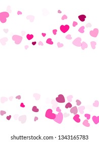 Pink hearts confetti frame border wedding vector background. Beautiful flying hearts shapes illustration. Love concert holiday graphic design.