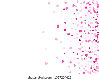 Pink hearts confetti frame border love symbols vector background. Cute falling hearts scatter illustration. Love concert party graphic design.