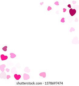 Pink hearts confetti frame border love symbols vector background. Sweetly falling hearts isolated graphic design. 
