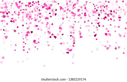 Pink hearts confetti frame border love symbols vector background. Vintage falling hearts scatter illustration. 