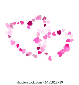 Pink hearts confetti frame border wedding event vector background. Cute flying hearts shapes illustration. Love concert party graphic design.