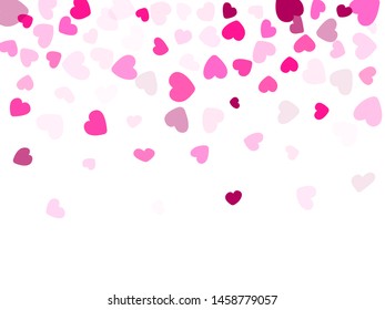 Pink hearts confetti frame border love emotion vector background. Pretty falling hearts scatter illustration. Love concert holiday banner graphic design.