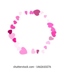 Pink hearts confetti frame border Valentines Day vector background. Marvelous falling hearts isolated illustration. 