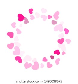 Pink hearts confetti frame border wedding event vector background. Fascinating flying hearts shapes illustration. Love concert holiday graphic design.