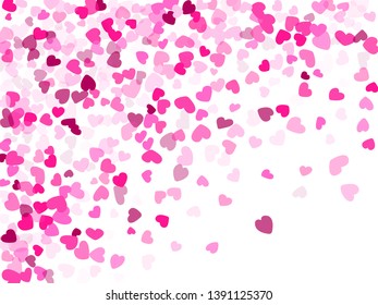 Pink hearts confetti invitation card vector background. Trendy flying hearts shapes illustration. Love concert holiday graphic design.
