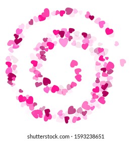 Pink hearts confetti love symbols vector background. Dreamy flying hearts shapes illustration. Love concert holiday graphic design.