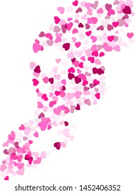 Pink hearts confetti Valentines Day vector background. Sweet flying hearts shapes illustration. Love concert holiday graphic design.