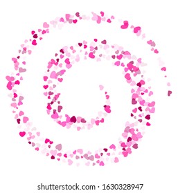 Pink hearts confetti wedding event vector background. Astonishing falling hearts scatter illustration. Love concert holiday graphic design.