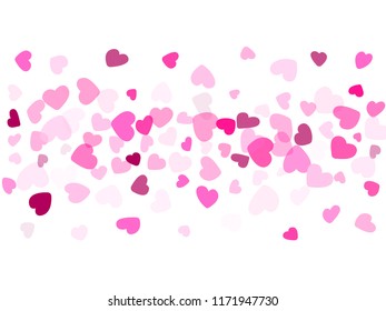 Pink hearts confetti wedding vector background. Marvelous flying hearts shapes illustration. Love concert holiday graphic design.