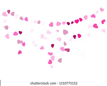 Pink hearts confetti wedding vector background. Romantic falling hearts scatter illustration. Love concert holiday print graphic design.