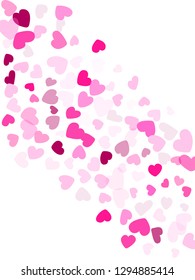 Pink hearts confetti wedding vector background. Glamorous flying hearts shapes illustration. Love concert holiday graphic design.