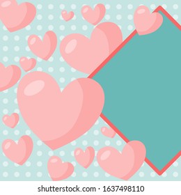 Pink hearts with copy space for your text on dots pattern blue background (valentines day concept)