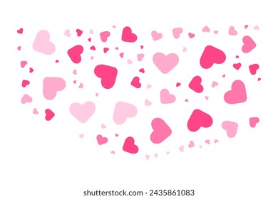 Partículas de esquina de corazones rosados. Ilustración vectorial.