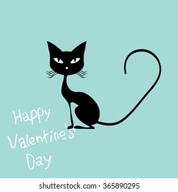 Pink hearts and cute cartoon cat. Flat design style. Vector illustration