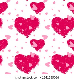 Pink hearts cute trendy seamless pattern with texture. Applicable for paper or textile print, web and other backgrounds.