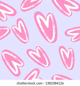 Pink hearts cute trendy seamless pattern with texture. Applicable for paper or textile print, web and other backgrounds.