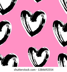 Pink hearts cute trendy seamless pattern with texture. Applicable for paper or textile print, web and other backgrounds.