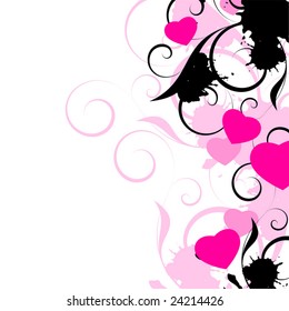 pink hearts with decorative elements on a white background