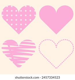 Pink hearts in different styles. Vector illustration