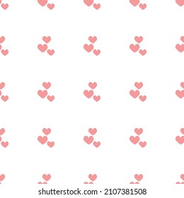 Pink hearts in doodle style. Seamless romantic pattern. Colorful hearts on white vector background. Ready template for design, postcards, print, poster, party, Valentine's day, textile.