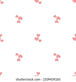 Pink hearts in doodle style. Seamless romantic pattern. Colorful hearts on white vector background. Ready template for design, postcards, print, poster, party, Valentine's day, textile.