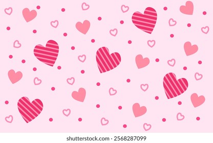 Pink hearts and dots create a charming background pattern suitable for Valentines Day designs,