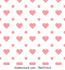 Pink hearts and dots seamless pattern vector