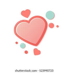 Pink hearts with drops. Valentines Day Greeting Banner isolated on white background. Romantic Lovely Frame card design template for Mothers Day.