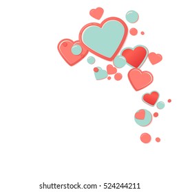 Pink hearts with drops. Valentines Day Greeting Banner isolated on white background. Romantic Lovely Frame card design template for Mothers Day.