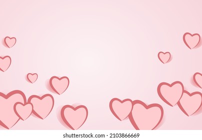 Pink hearts element  flying  on a pink background. flat design vector illustration.Holiday card.Valentine's Day.