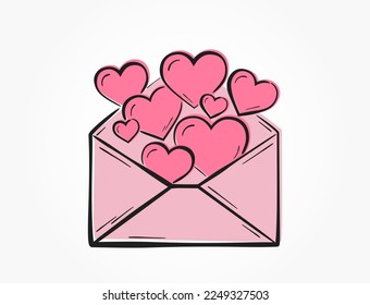 pink hearts in envelope. romantic and love symbol. hand drawn valentine's day design. color vector element