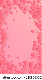  Pink Hearts Falling on Pink Background. Illustration with Pink Hearts for your Design.
   Valentines Background for Greeting Card, Invitation, Banner, Wallpaper, Flyer.
 Vector illustration