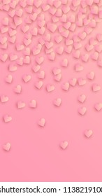  Pink Hearts Falling on Pink Background. Illustration with Pink Hearts for your Design.
   Valentines Background for Greeting Card, Invitation, Banner, Wallpaper, Flyer.
 Vector illustration
