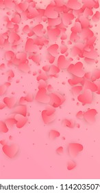  Pink Hearts Falling on Pink Background. Illustration with Pink Hearts for your Design.
   Valentines Background for Greeting Card, Invitation, Banner, Wallpaper, Flyer.
 Vector illustration