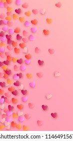  Pink Hearts Falling on Pink Background. Illustration with Pink Hearts for your Design. Valentines Background for Greeting Card, Invitation, Banner, Wallpaper, Flyer. Vector illustration