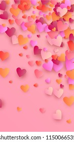  Pink Hearts Falling on Pink Background. Illustration with Pink Hearts for your Design.
   Valentines Background for Greeting Card, Invitation, Banner, Wallpaper, Flyer.
 Vector illustration