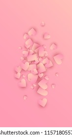  Pink Hearts Falling on Pink Background. Illustration with Pink Hearts for your Design.
   Valentines Background for Greeting Card, Invitation, Banner, Wallpaper, Flyer.
 Vector illustration