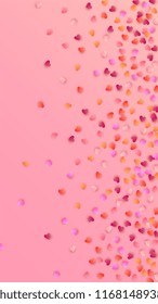  Pink Hearts Falling on Pink Background. Illustration with Pink Hearts for your Design.
   Valentines Background for Greeting Card, Invitation, Banner, Wallpaper, Flyer.
 Vector illustration