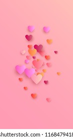  Pink Hearts Falling on Pink Background. Illustration with Pink Hearts for your Design.Valentines Background for Greeting Card, Invitation, Banner, Wallpaper, Flyer. Vector illustration