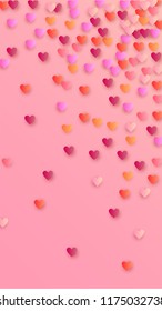 Pink Hearts Falling on Pink Background. Illustration with Pink Hearts for your Design. Wedding Background for Greeting Card, Invitation or Banner.
 Vector illustration