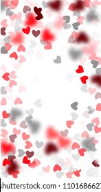  Pink Hearts Falling on White Background. Illustration with Pink Hearts for your Design.  Valentines Background for Greeting Card, Invitation, Banner, Wallpaper, Flyer. Vector illustration.
