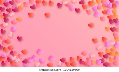  Pink Hearts Falling on White Background. Illustration with Pink Hearts for your Design. Wedding Background for Greeting Card, Invitation or Banner.

 Vector illustration.