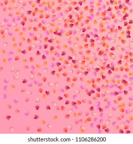  Pink Hearts Falling on White Background. Illustration with Pink Hearts for your Design.  Valentines Background for Greeting Card, Invitation, Banner, Wallpaper, Flyer. Vector illustration.