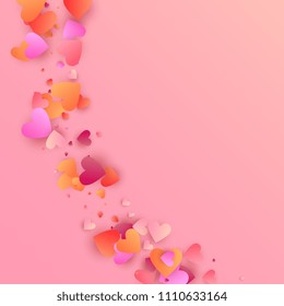  Pink Hearts Falling on White Background. Illustration with Pink Hearts for your Design.  Valentines Background for Greeting Card, Invitation, Banner, Wallpaper, Flyer. Vector illustration.