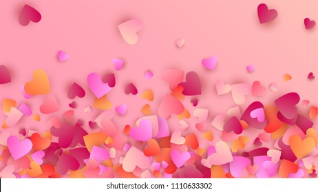  Pink Hearts Falling on White Background. Illustration with Pink Hearts for your Design. Wedding Background for Greeting Card, Invitation or Banner.

 Vector illustration.