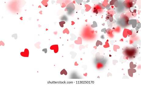  Pink Hearts Falling on White Background. Illustration with Pink Hearts for your Design.  Valentines Background for Greeting Card, Invitation, Banner, Wallpaper, Flyer. Vector illustration.